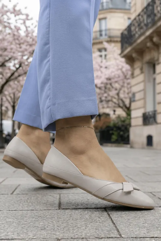 Balerini din Piele Grej cu Accesoriu - MYN TAUPE