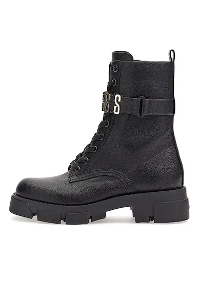 Ghete biker cu logo metalic - Negru