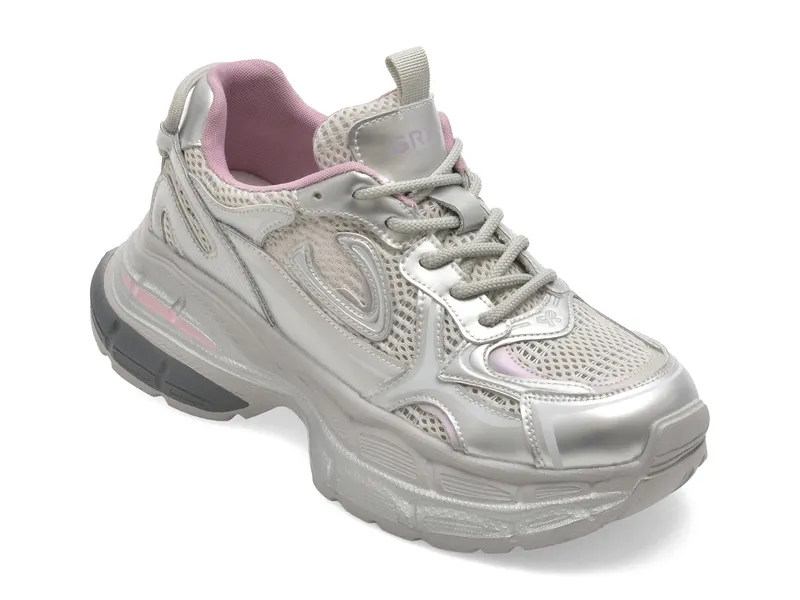 Pantofi sport argintii, 958, din piele naturala