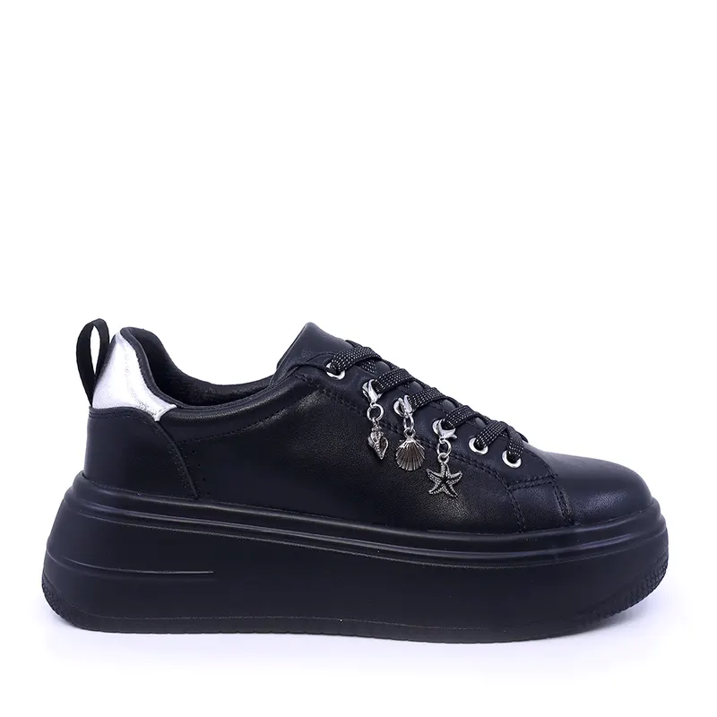 Sneakers femei negri din piele cu accesorii detașabile 2041DP2463N