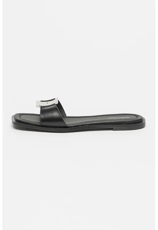 Papuci din piele cu detaliu logo - Negru
