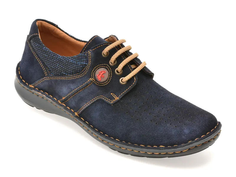Pantofi bleumarin, 9560, din piele intoarsa