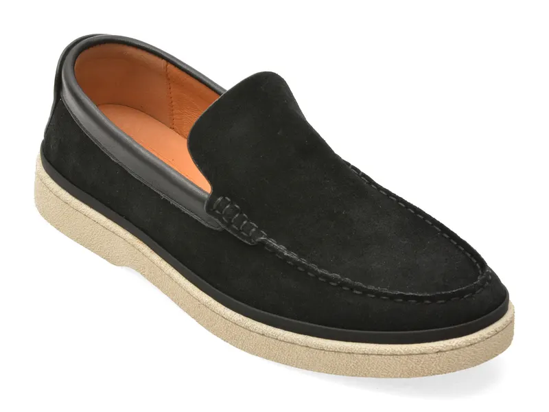 Mocasini negri, J260016, din piele intoarsa
