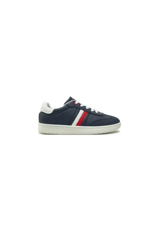 Pantofi sport copii - piele ecologica - bleumarin - talpa alba - dunga rosie si alba