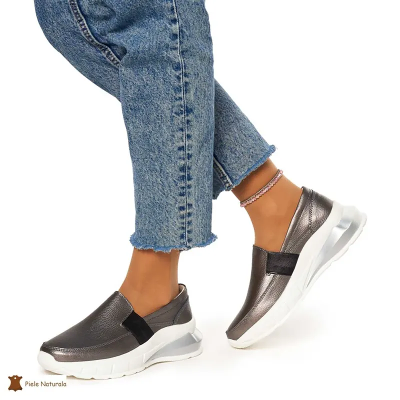 Pantofi Dama Piele Naturala din calitate inalta CRL0083 PEWTER