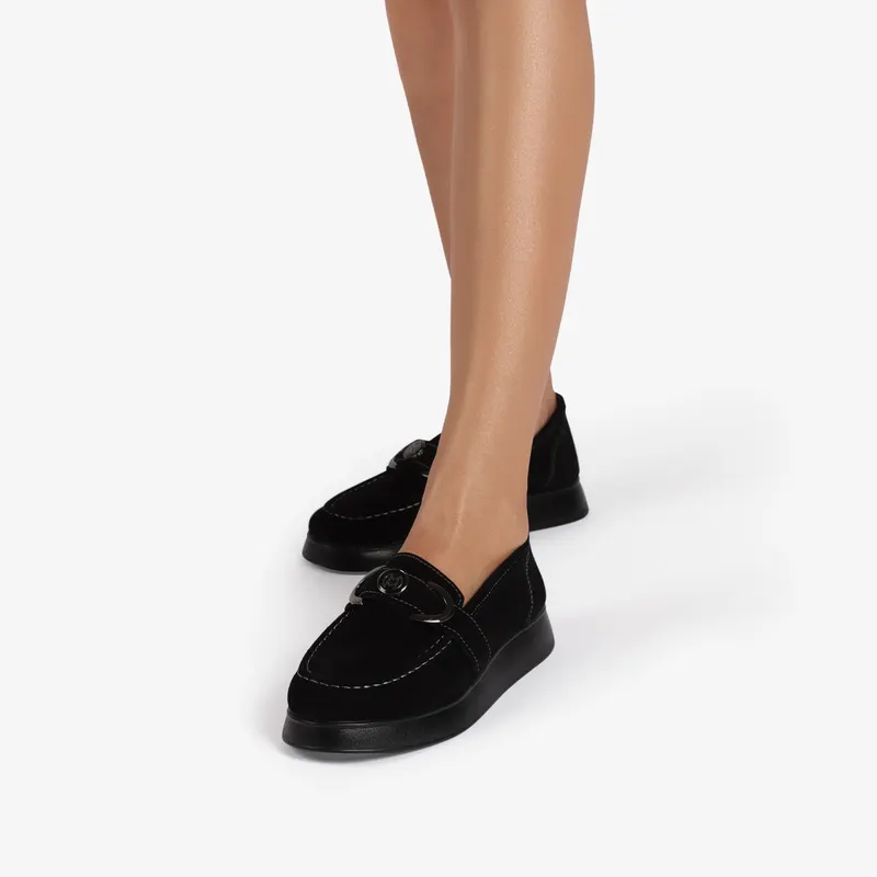 Mocasini dama din Piele Naturala Intoarsa CRL0840 NEGRU