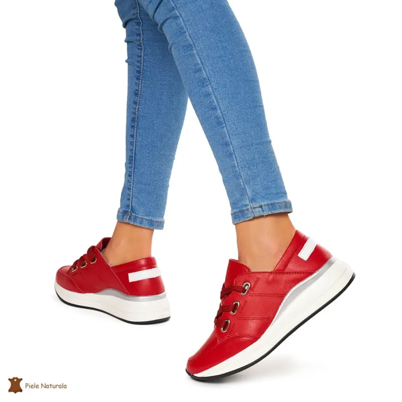 Pantofi Casual dama din Piele naturala CRL0049 Rosii