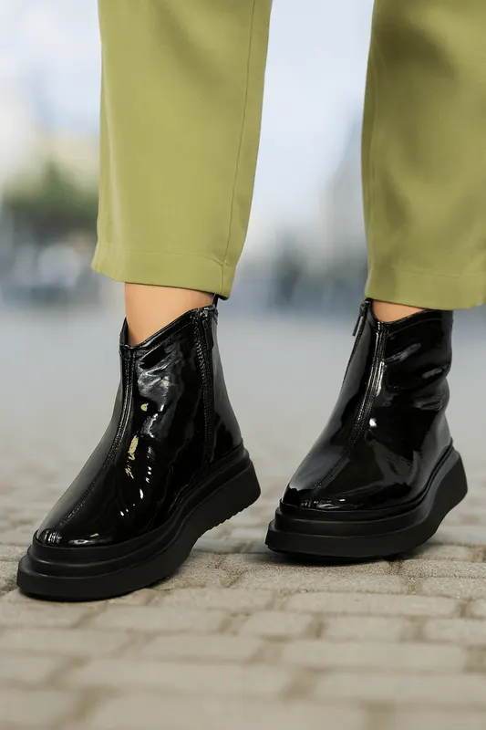 Ghete Casual Dama din Piele Lac Negre - CARA