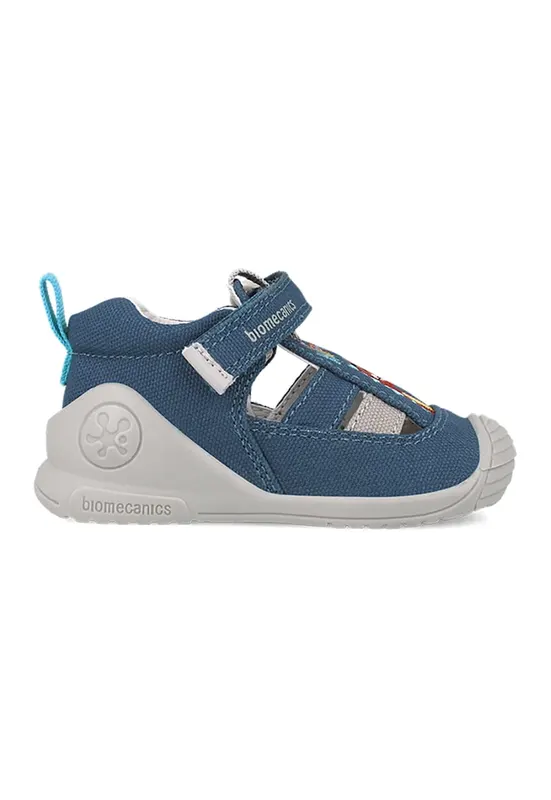 Sandale cu inchidere velcro si model uni - Alb/Albastru prafuit