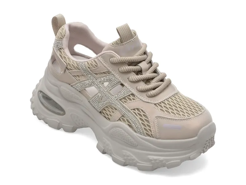 Pantofi sport nude, 979, din piele naturala