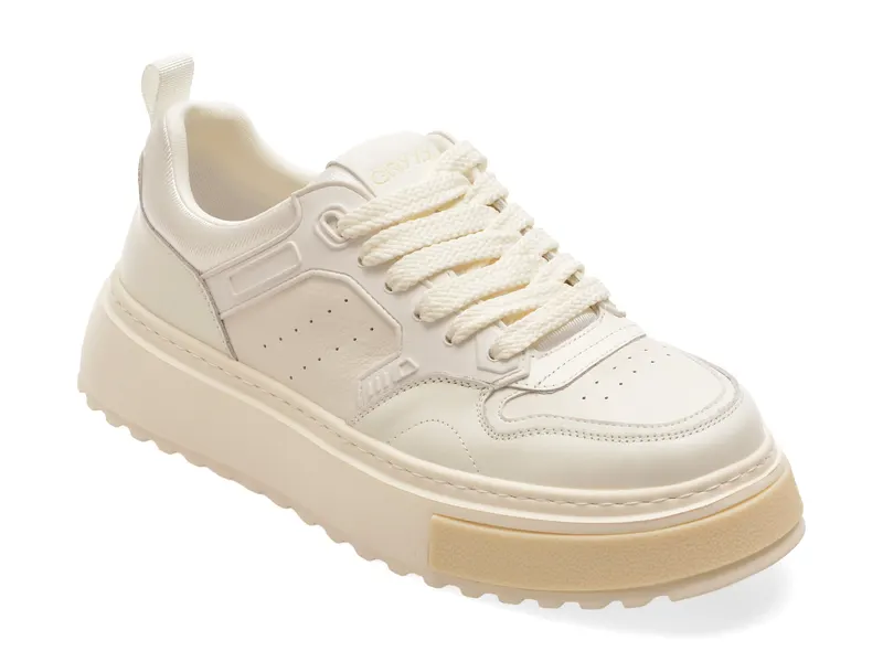Pantofi sport albi, 59938, din piele naturala