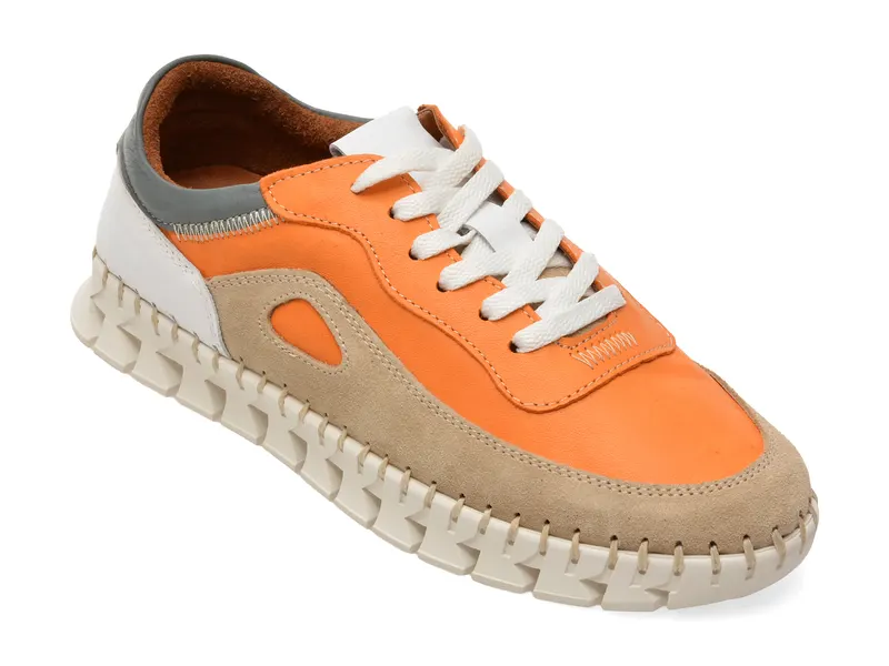 Pantofi sport portocalii, 1391993, din piele naturala