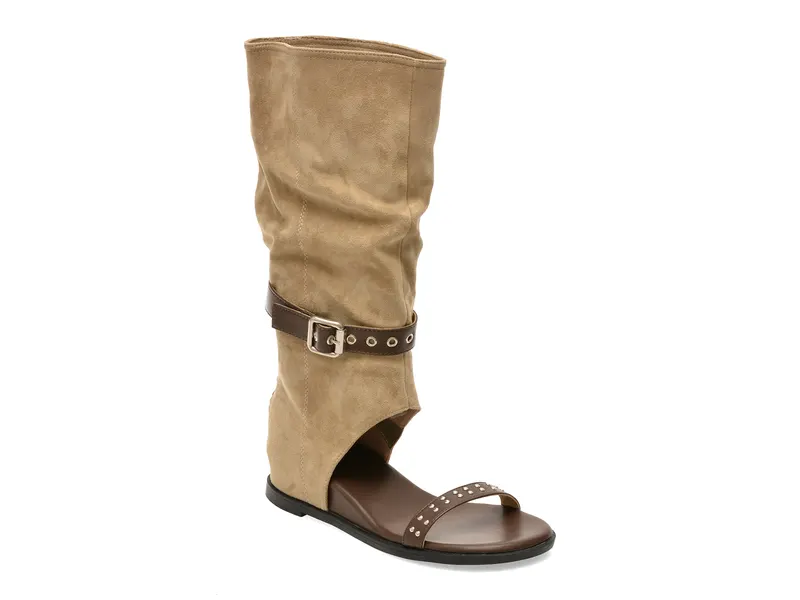 Sandale bej, DMS5059, din material textil