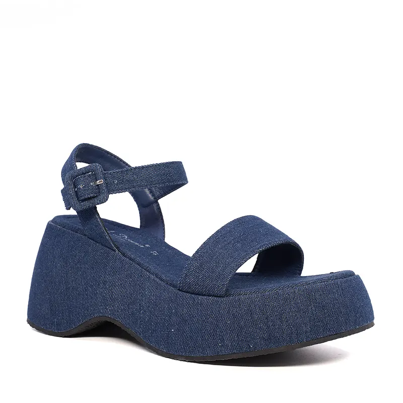 Sandale femei Solo Donna bleumarin din textil cu platformă 2547DS9106JBL — imaginea 2