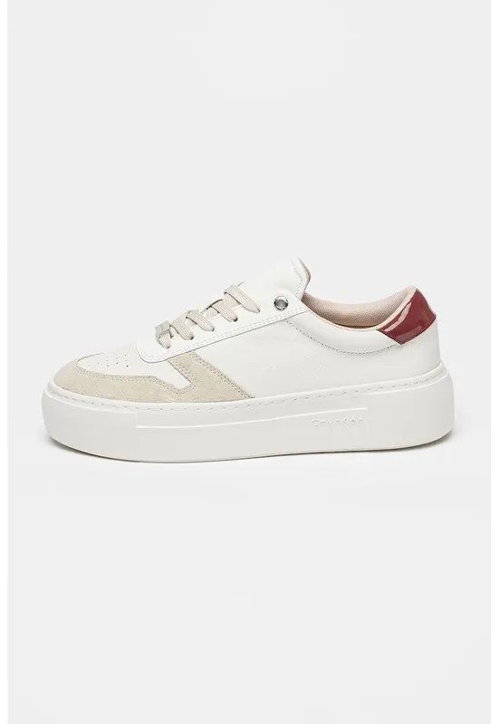 Pantofi sport cu sireturi si insertii din piele intoarsa Ff Cupsole - Alb/Gri deschis/Violet pruna