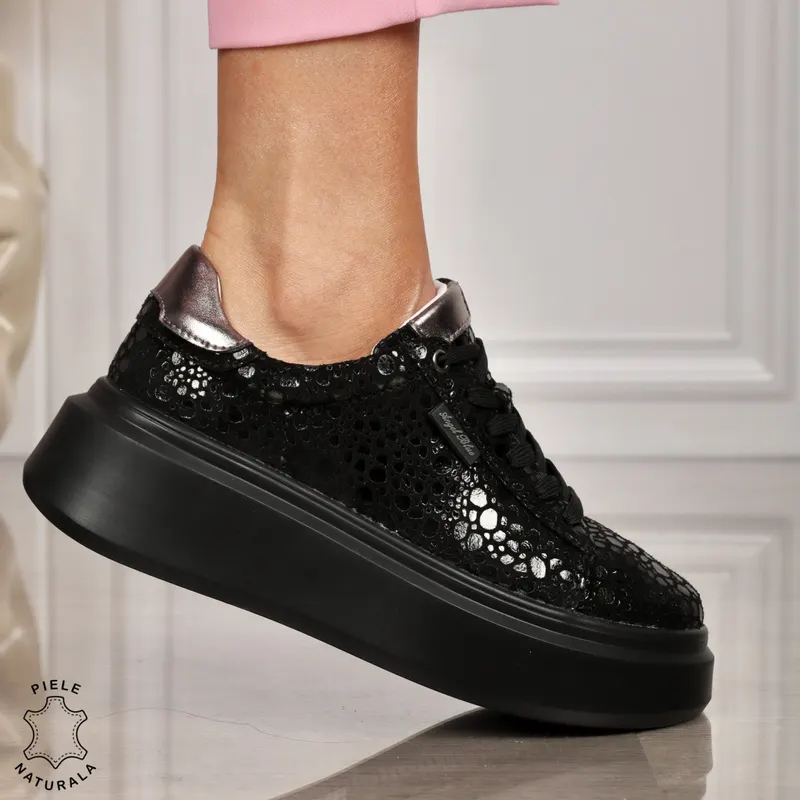 Pantofi CASUAL PIELE NATURALA CU SIRET CRL1450 NEGRU