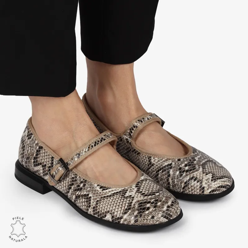 BALERINI dama din Piele Naturala CU CATARAMA CRL1367 BEJ CROCO