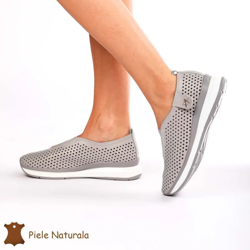 Pantofi Perforati Dama Piele naturală CRL0098 GRI