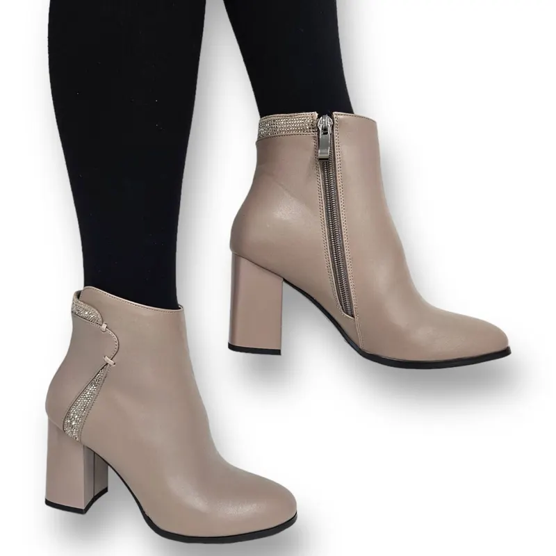 Botine DAMA din PIELE Ecologica cu FERMOAR si Catarama CRL0931 CULOARE: Khaki