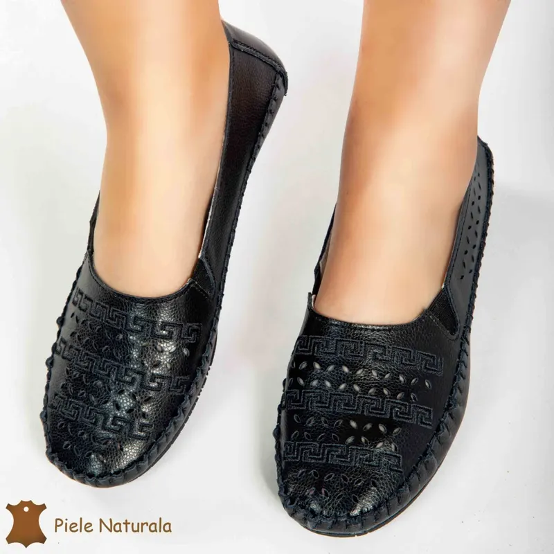 Balerini Negri din Piele Naturala cu talpa flexibila CRL0176