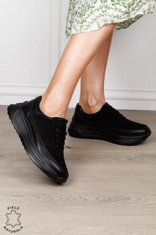 Pantofi sport din piele naturală cu design contemporan CRL1814 NEGRU
