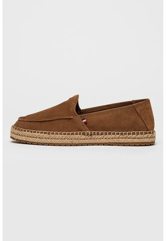Espadrile din piele intoarsa cu model uni - Maro