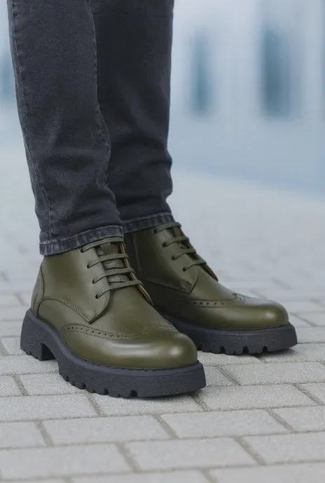 Ghete Casual de Barbati din Piele Verde si Fermoar - MARLA