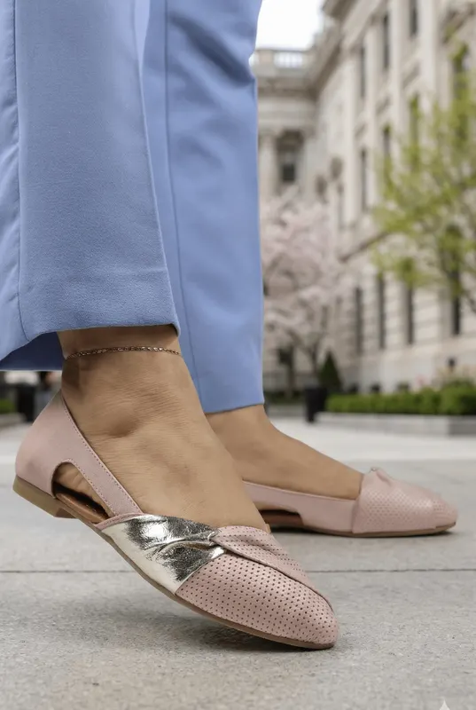 Balerini din Piele Roz cu Accesoriu - MYL PUDRA