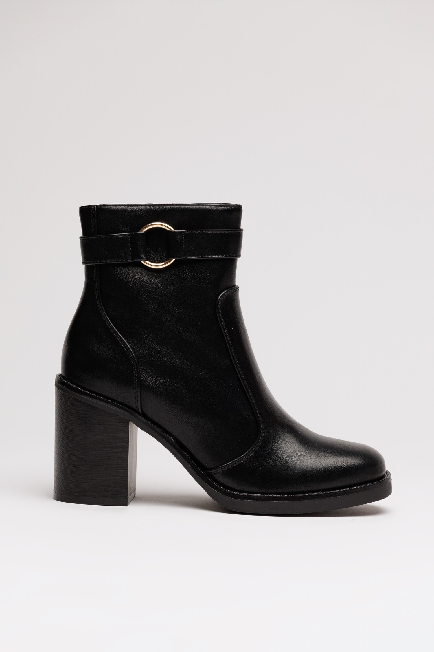 Botine negre din piele ecologica de dama cu toc patrat si catarama